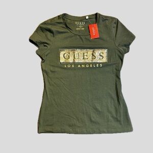 GUESS Los Angeles Olive Green Women's Top with gold sequins